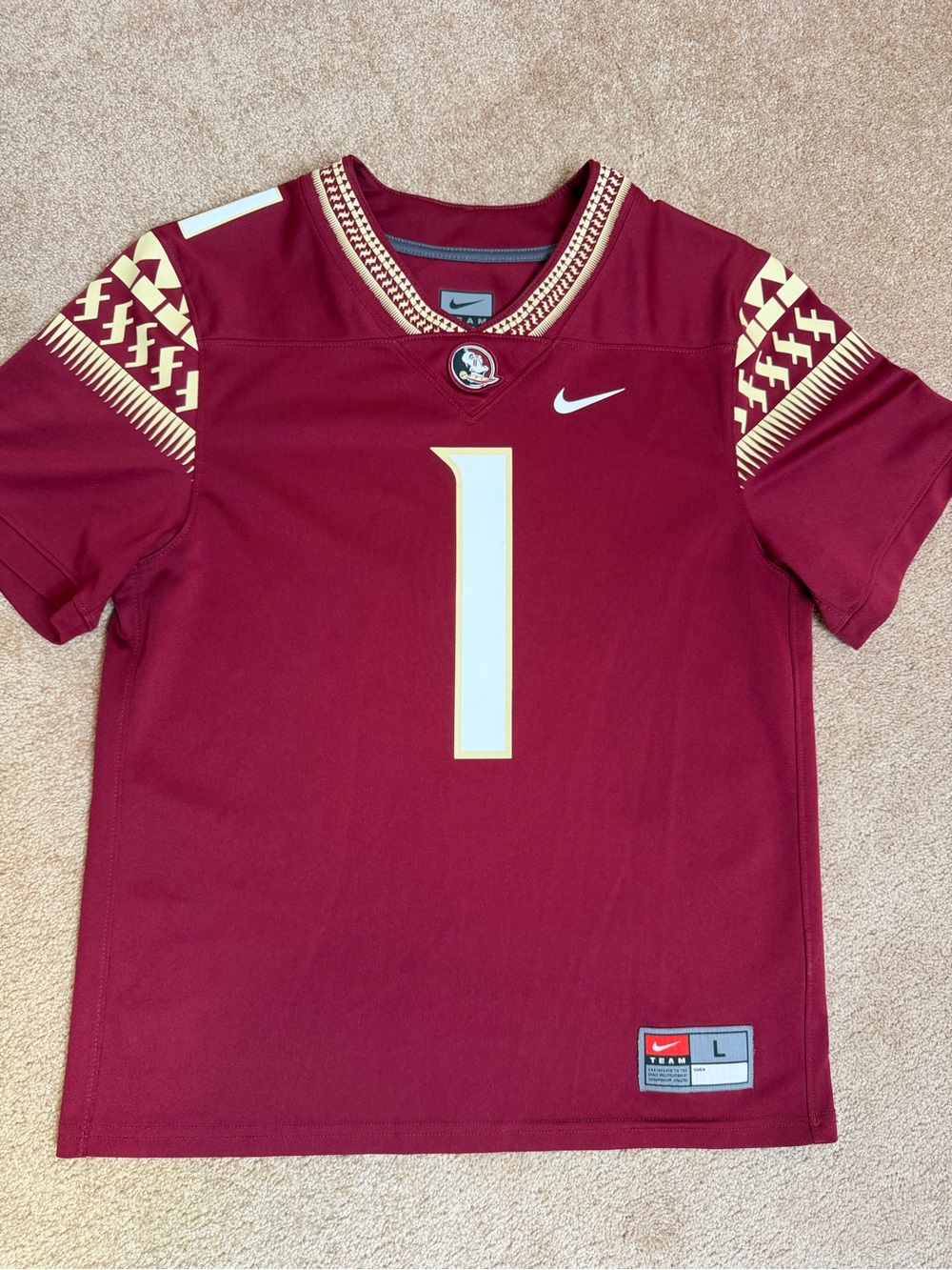 Nike Youth Garnet Football Jersey with Gold and White Accents